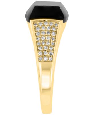 EFFY&reg; Men's Onyx & Diamond Statement Ring (1/5 ct. t.w.) in 14k Gold