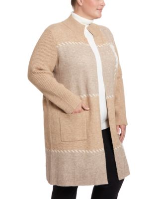 Plus Size Ribbed Collar Coatigan Sweater