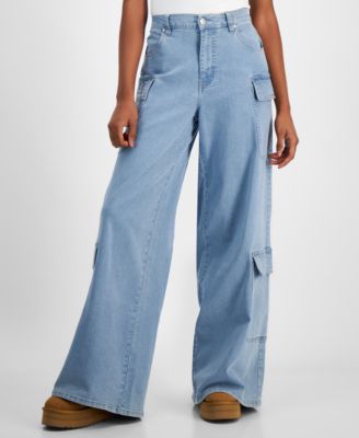 Madden Girl - Juniors' Rhinestone-Trim Wide Leg Jeans