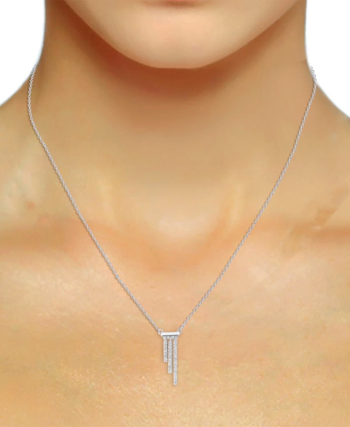 MACY'S DIAMOND ASYMMETRIC DANGLE BAR 18" PENDANT NECKLACE (1/5 CT. T.W.) IN STERLING SILVER 