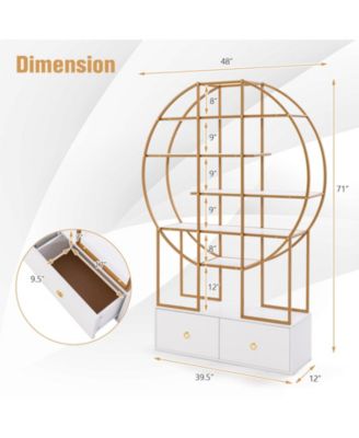 71 Inches 6-Tier Gold Bookshelf with 2 Storage Drawers-Golden