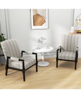 Upholstered Accent Chair with Rubber Wood Frame for Living Room-Beige