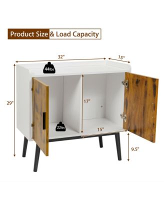 Wood 32" Sideboard Buffet Storage Cabinet with 2 Doors & Metal Legs Accent Cabinet