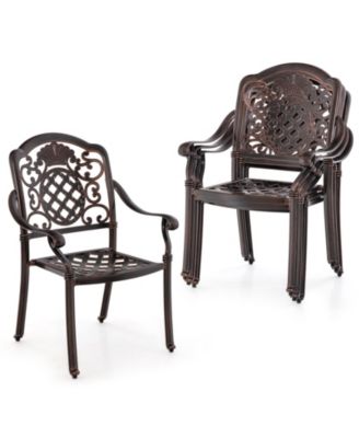 Patio Dining Chairs – 2 Pc, Cast Aluminum, Metal Armchairs, Stackable Design, Outdoor Furniture for Garden or Patio