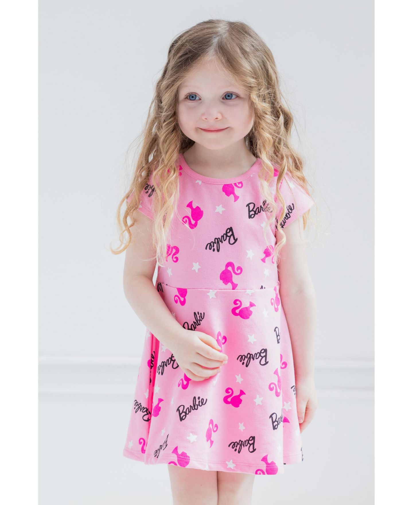 Платье Barbie French Terry Skater Dress для девочек, цвет: Розовый — фото 4