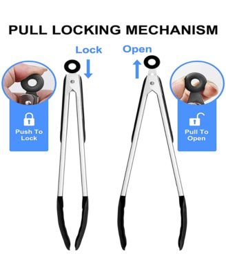Kitchen Tongs Set with Silicone Tips Heat Resistant