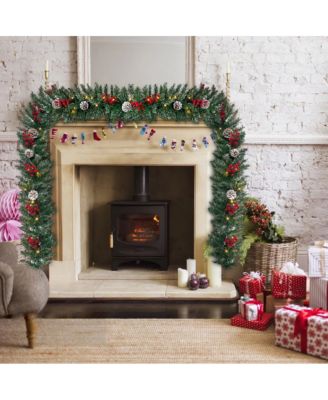 9ft Christmas Garland Battery Operated Waterproof 50 Light 220 Branches Pine Cones and Berries