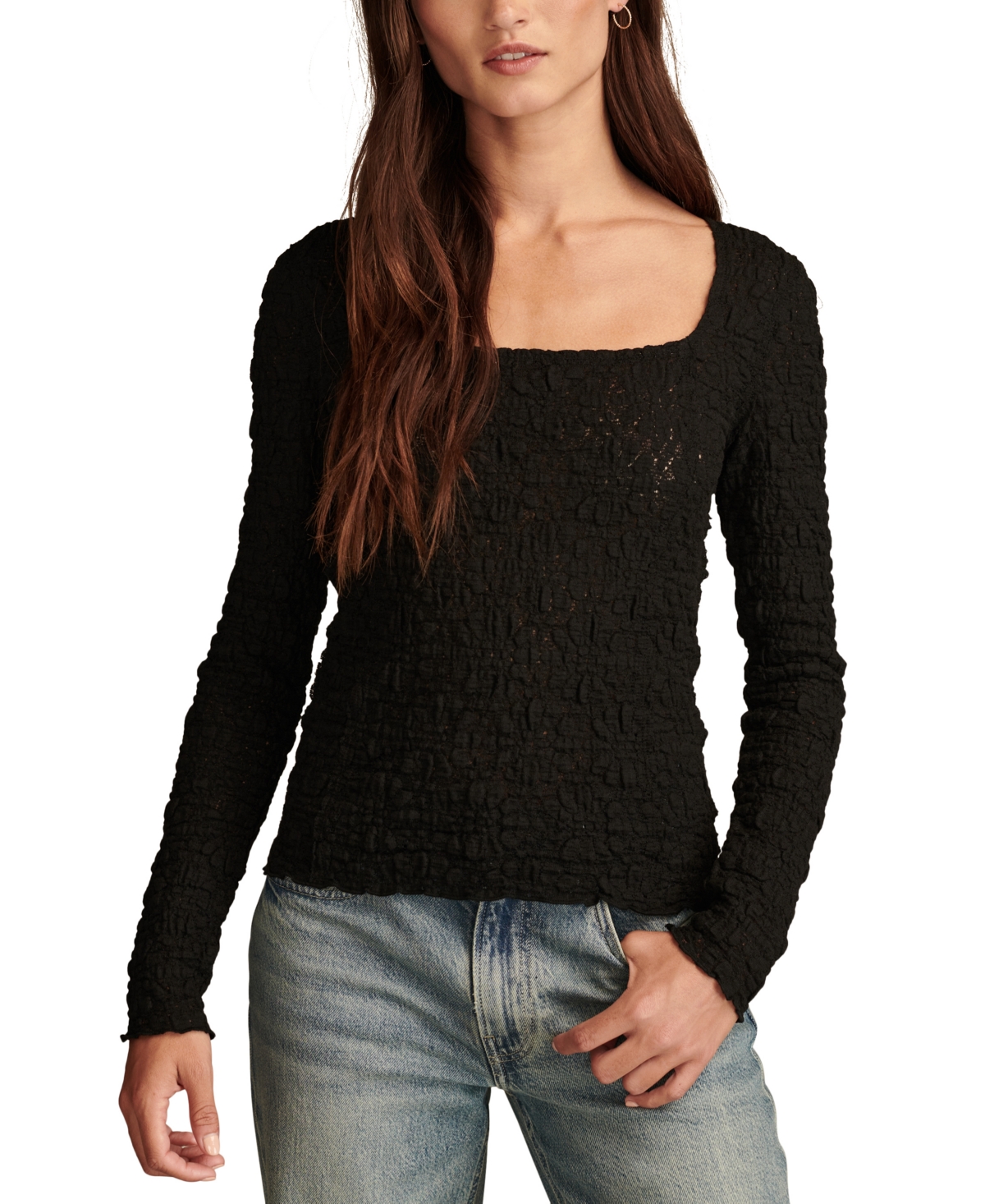 Lucky Brand Women's Textured-Lace Square-Neck Top