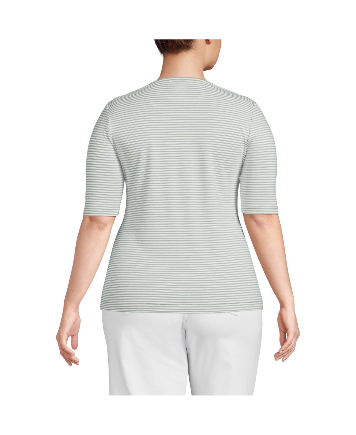 Lands' End Plus Size Lightweight Jersey Skimming Elbow Sleeve Crew Neck T-shirt