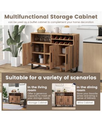 Home Wine Bar Cabinet w/ 3 Doors & Adjustable Shelves 2-tier Wine Rack Sideboard