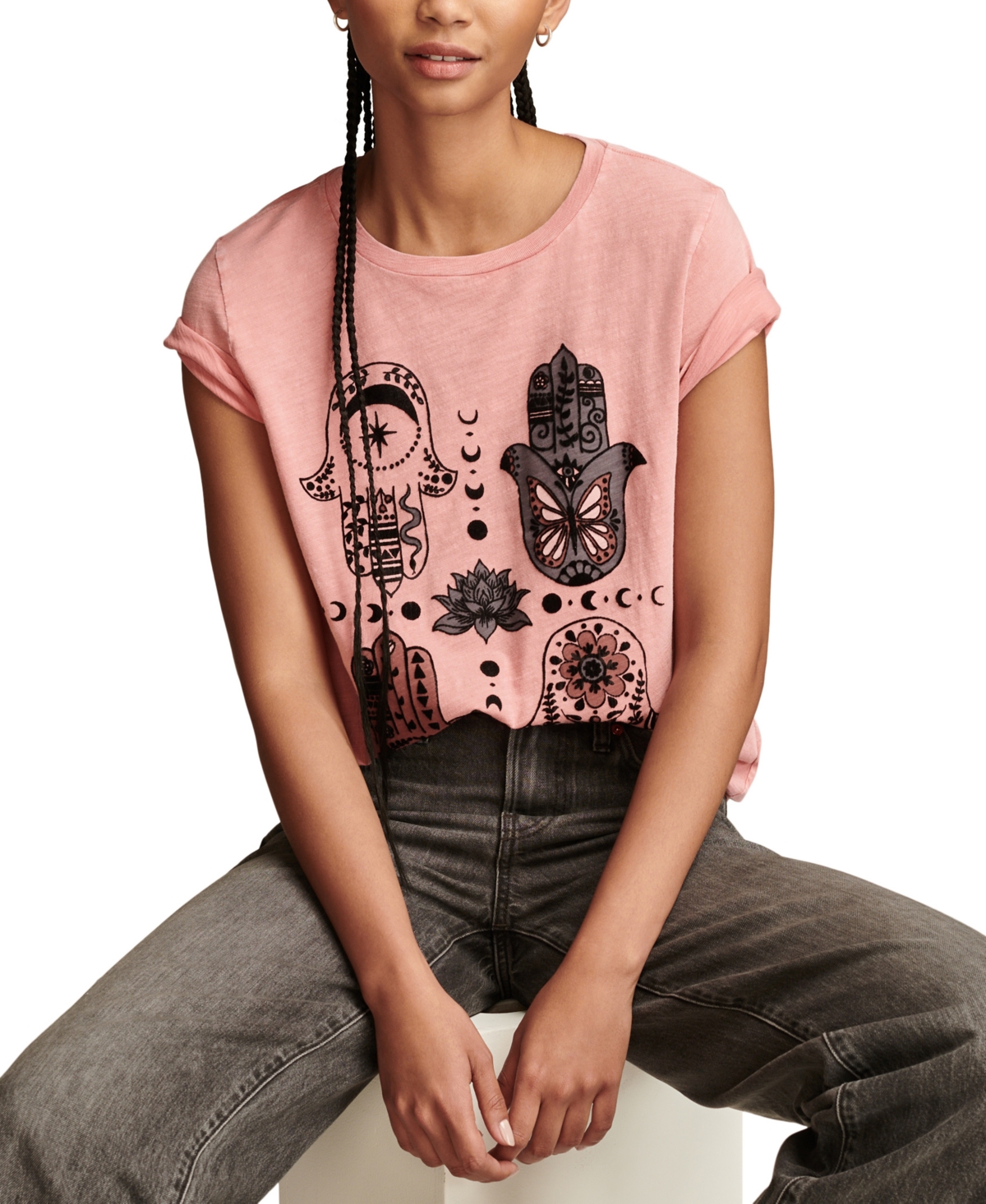Lucky Brand Women's Hamsa Hands Graphic Print Crewneck T-Shirt