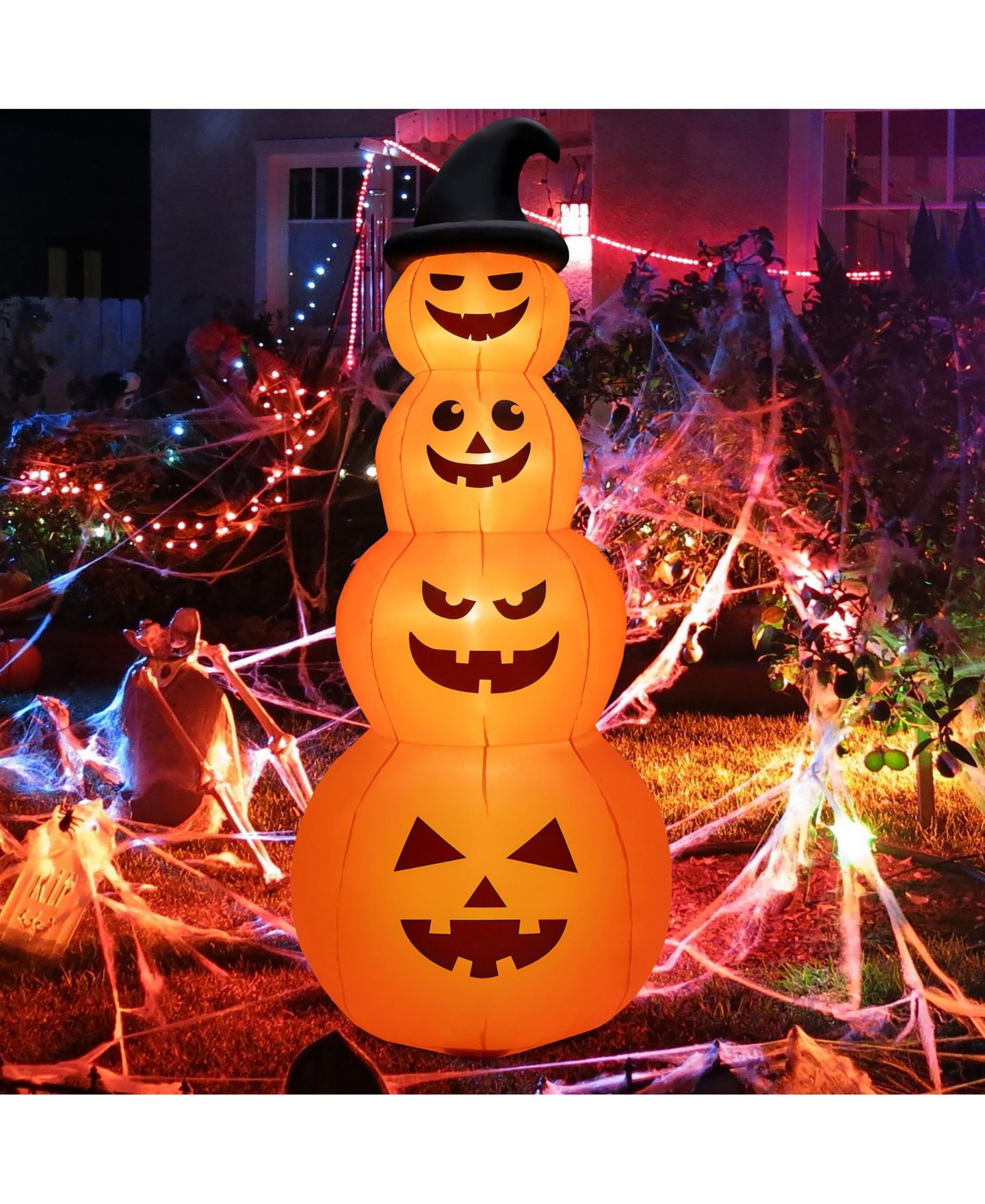 Детская игрушка VEBREDA 8 Feet Inflatable Halloween Pumpkins Stack with Built-in LED Lights, цвет: Оранжевый — фото 9