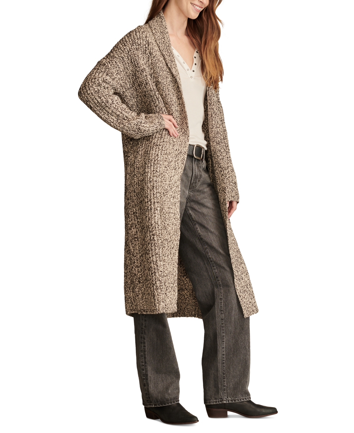 Lucky Brand Women's Marled Knit Open-Front Longline Cardigan