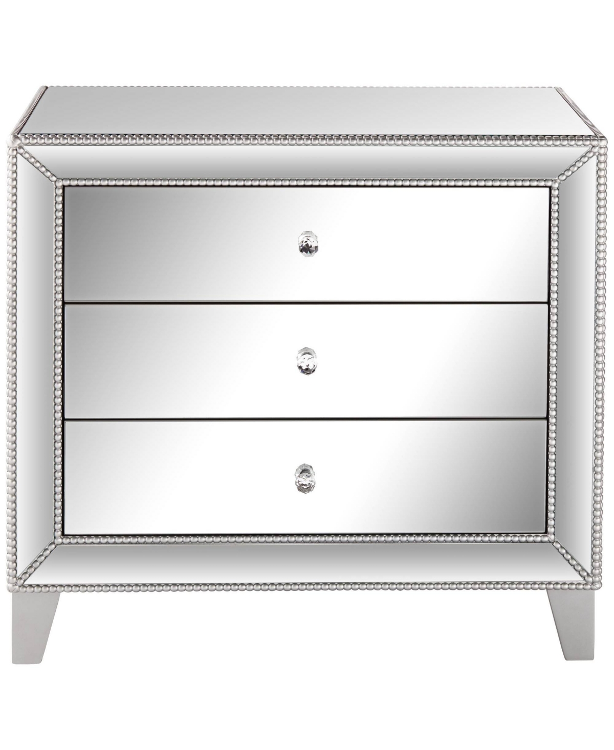 Studio 55D Liza Modern Glam Mirrored Rectangular Accent Table with Drawer StylishBeaded Trim for Spaces Living Room Bedroom Bedside