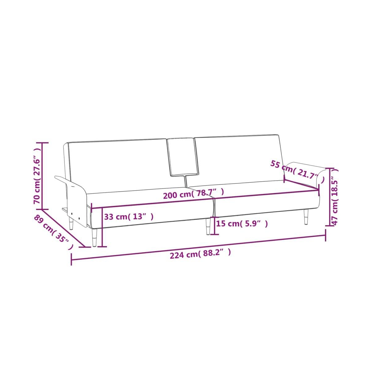 vidaXL Sofa Bed with Cup Holders LightVelvet - Gray