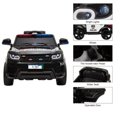 12V Kids Police Ride On Car Electric Cars 2.4G Remote Control, LED Flashing Light, Music & Horn.