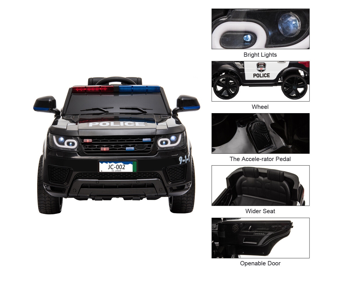 12V Kids Police Ride On Car Electric Cars 2.4G Remote Control, Led Flashing Light, Music & Horn.