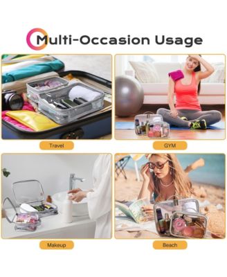 Set of 2 Clear Makeup Bag Cosmetic Organizer Travel Toiletry Pouch Handle Zipper for Makeup Artist Pink