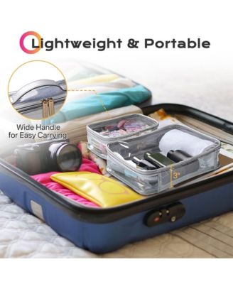 Set of 2 Clear Makeup Bag Cosmetic Organizer Travel Toiletry Pouch Handle Zipper for Makeup Artist Pink