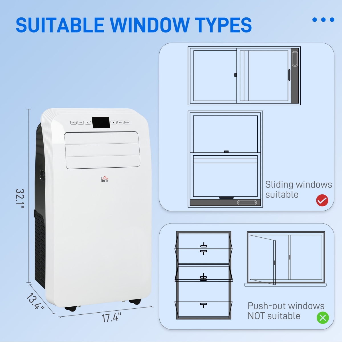 Homcom 12000 Btu Portable Air Conditioner for 550 sqft room, Timer On/Off