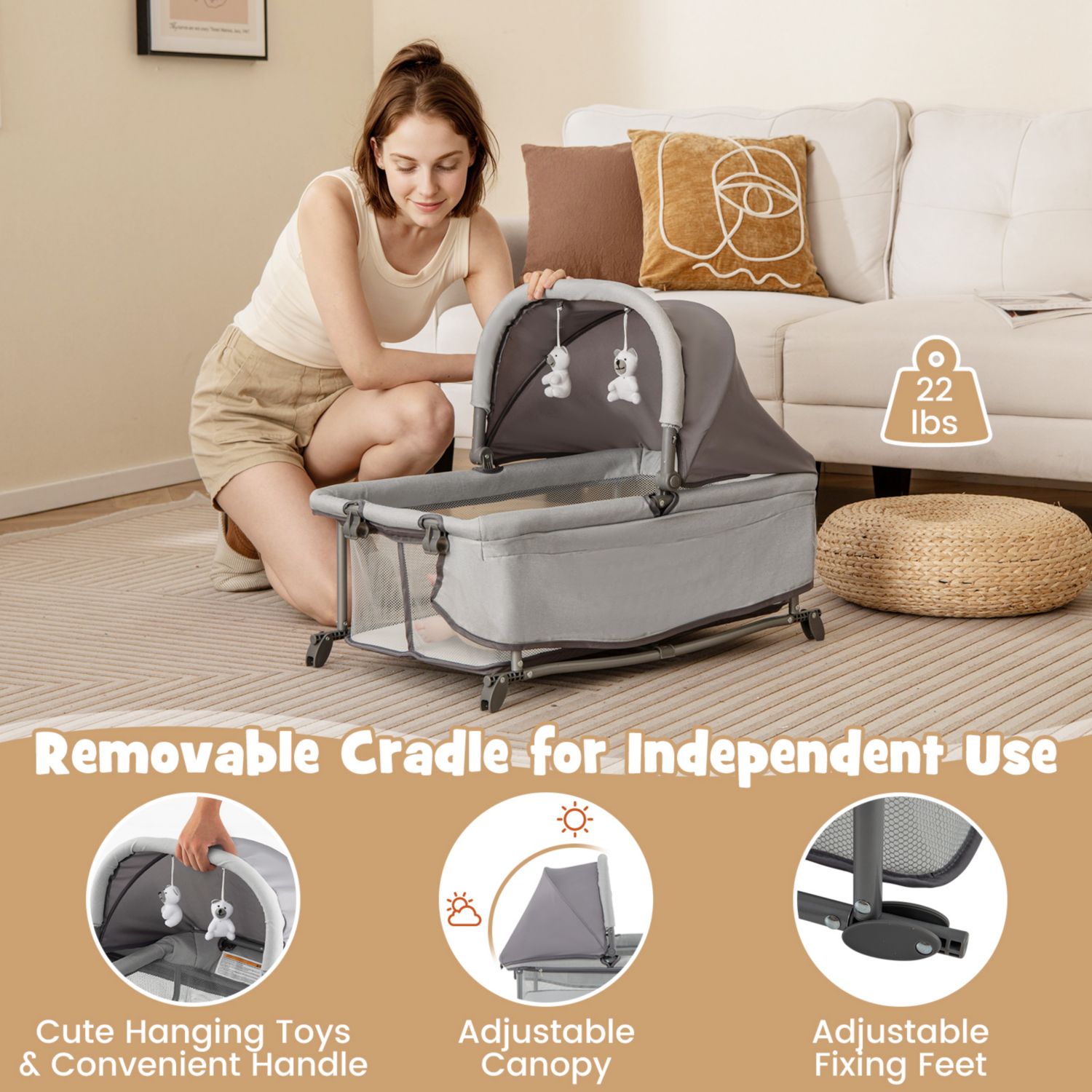 5 in 1 Baby Playard Nursery Center with Cradle Storage Basket