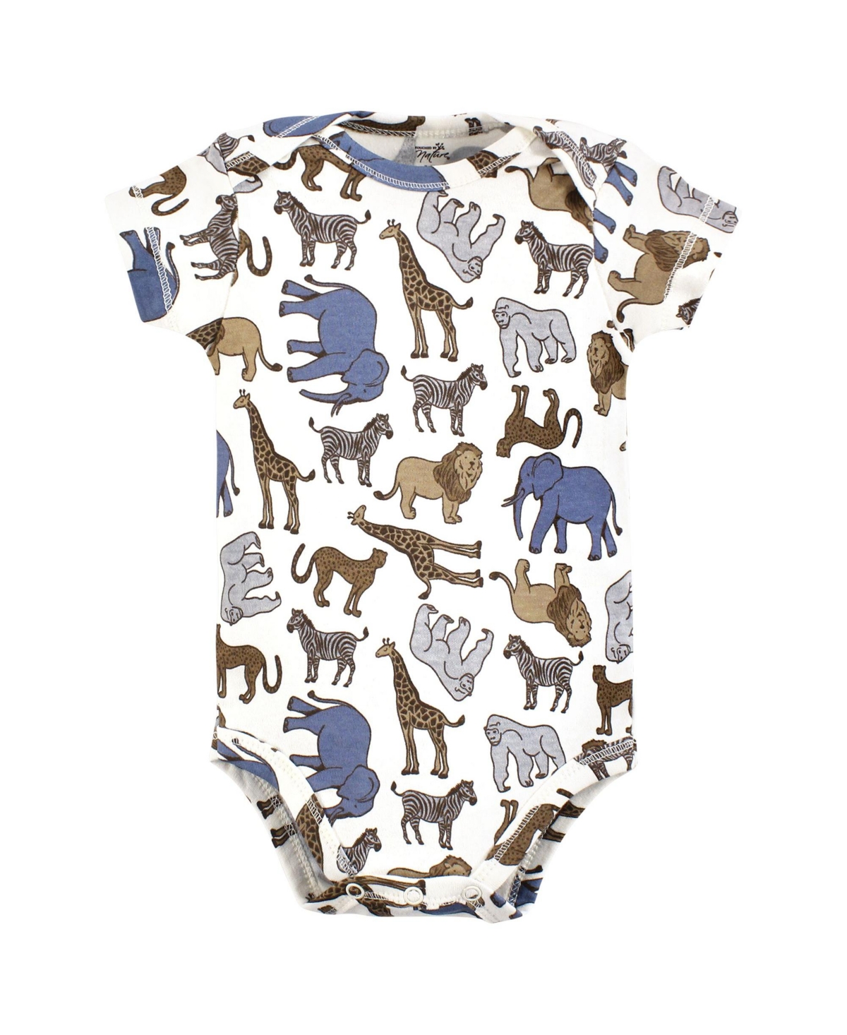 Touched by Nature Baby Boys Organic Cotton Bodysuits, Months - Classic safari