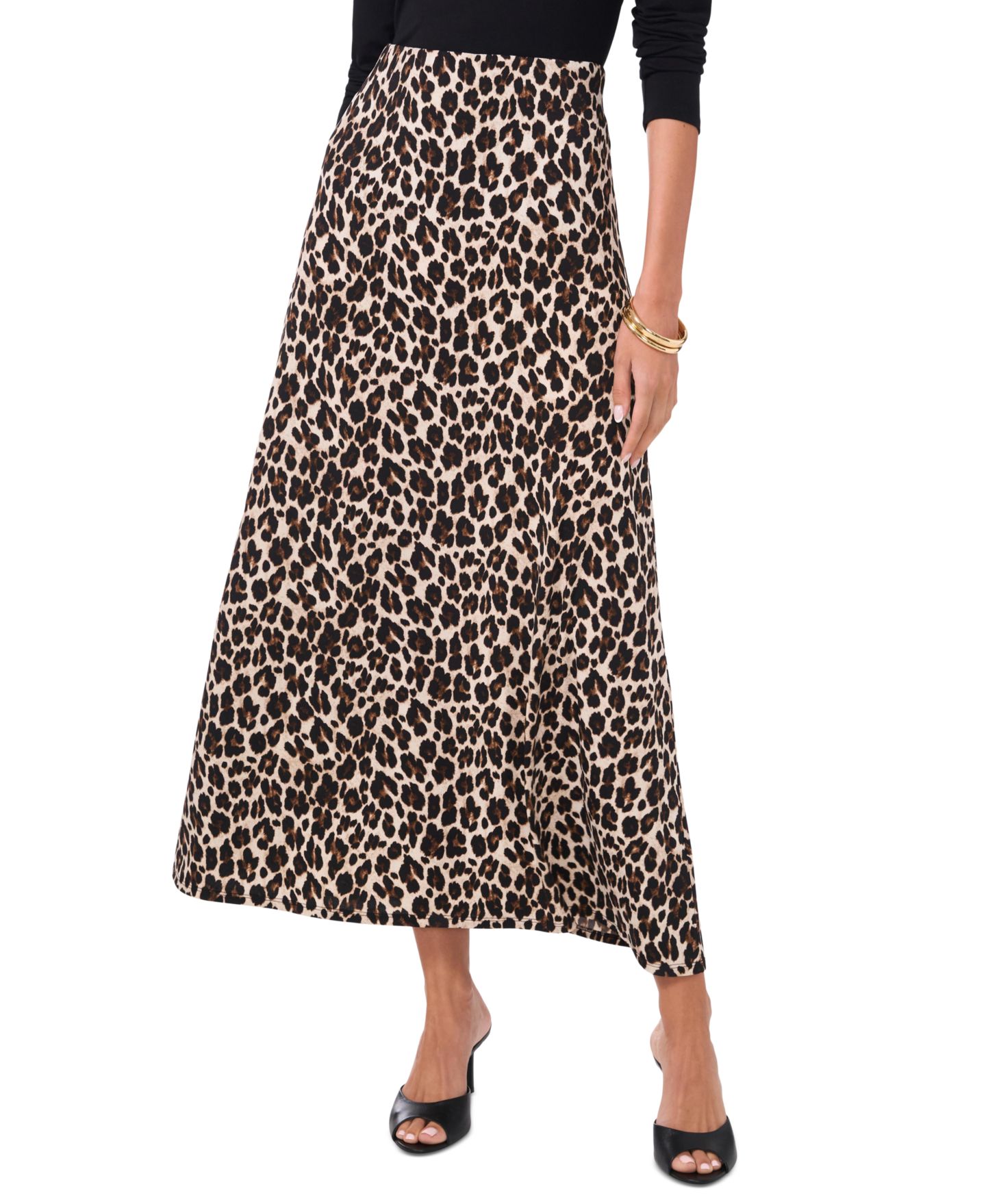 Женская юбка Vince Camuto Pull-On A-Line Cheetah Print Midi, цвет: Насыщенный чёрный — фото 1