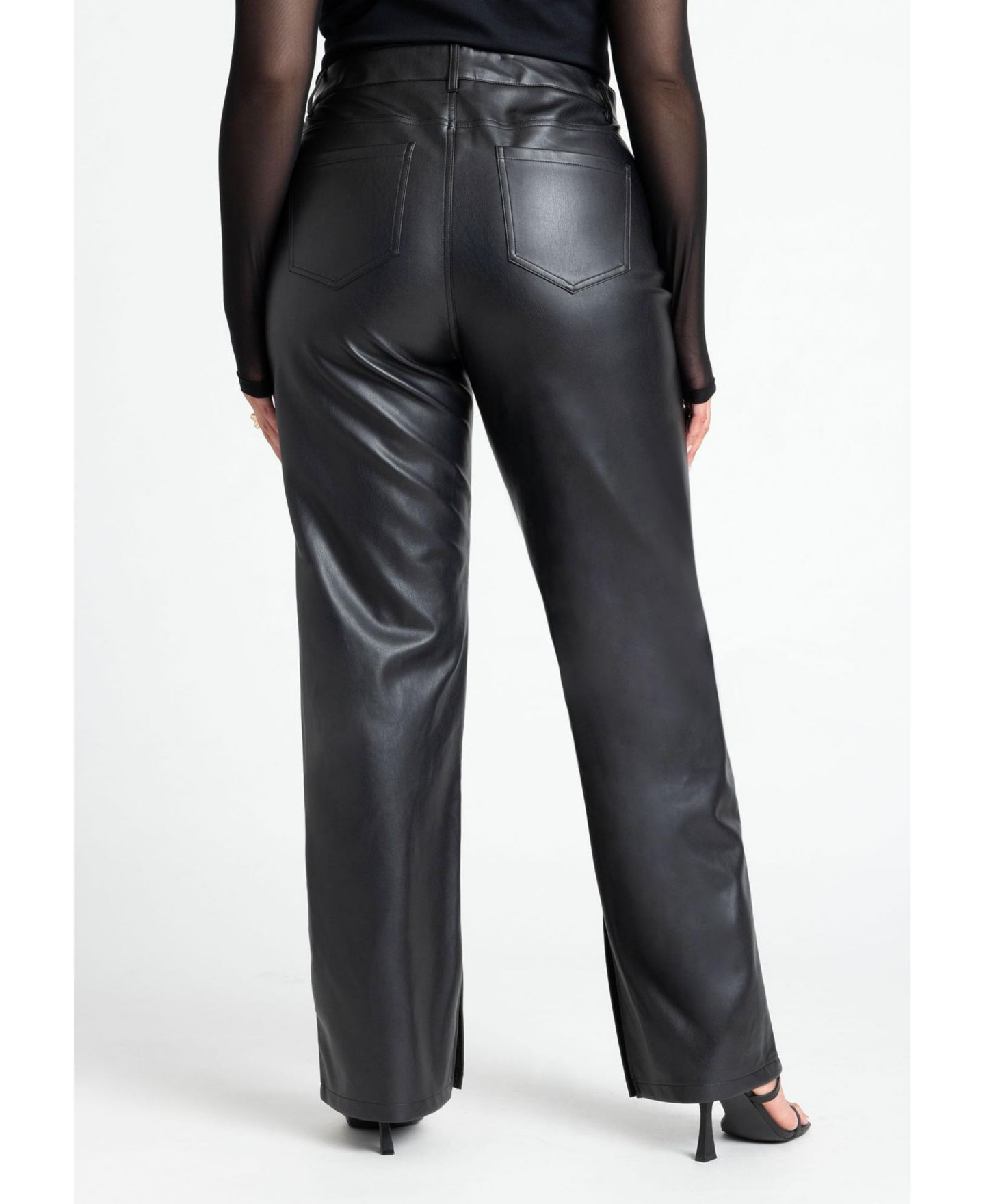 Женские брюки ELOQUII Slit Hem Faux Leather, цвет: Чёрный оникс — фото 2