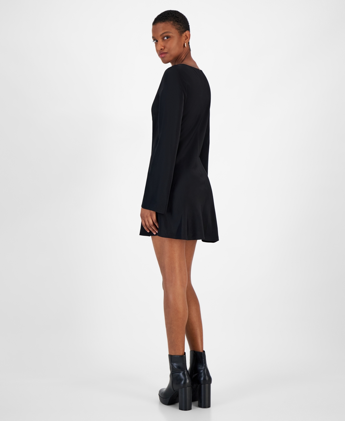 French Connection Ennis Long Sleeve Satin Minidress In Black