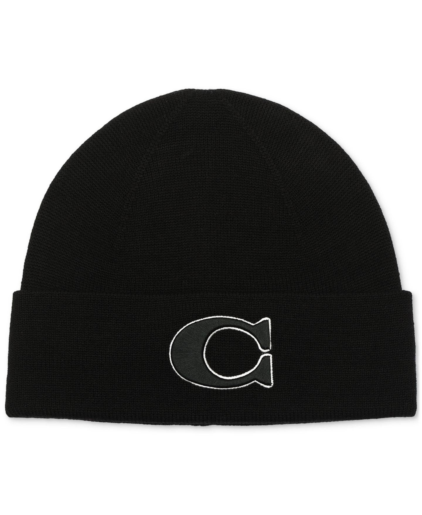 Мужская шапка COACH Varsity Logo Beanie, цвет: Чёрный — фото 1