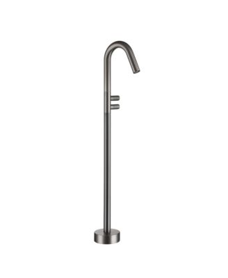Freestanding Floor Mount Double Handle Bath Tub Filler Faucet with Water Supply Lines in Gunmetal Gray