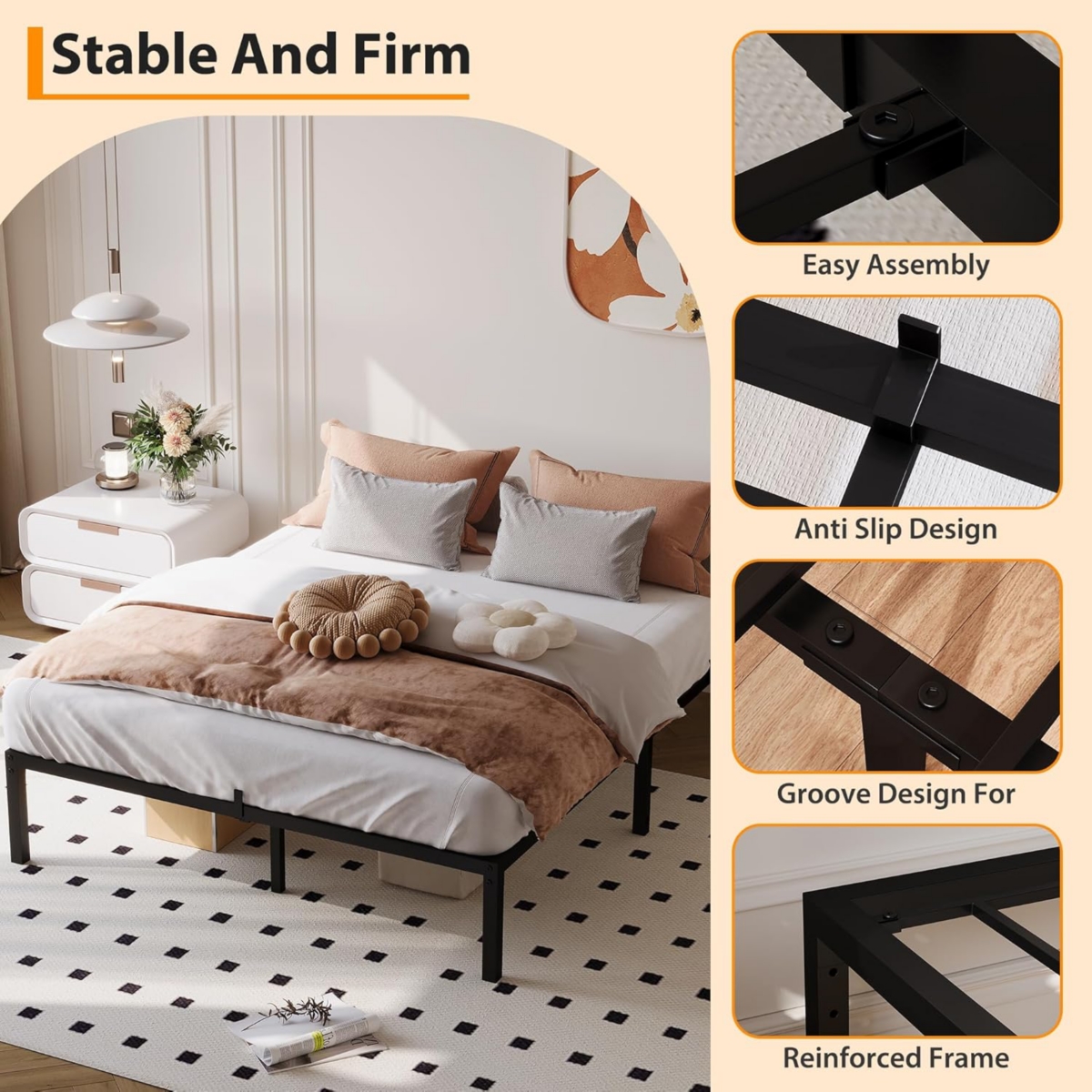 gaomon Metal Bed Frame, 14 Inch Simple Platform Bed Frame, Sturdy Heavy Duty Frame Bed Mattress Foundation, No Box Spring Needed, Easy Assembly