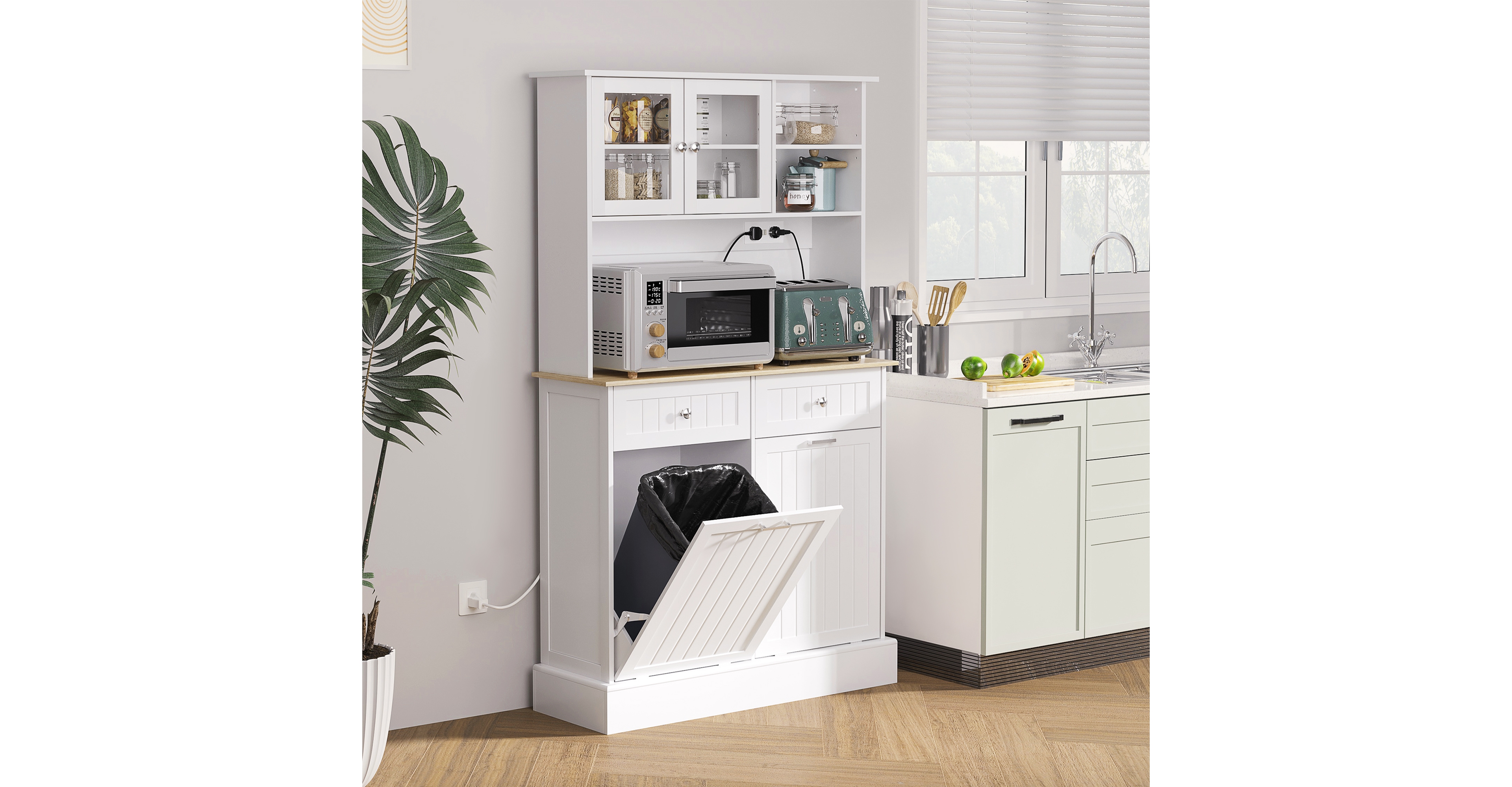 Homcom Pantry Storage Cabinet w/ Charging Station,