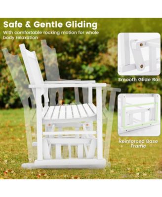2 Seats Outdoor Glider Bench with Armrests and Slatted Seat-White