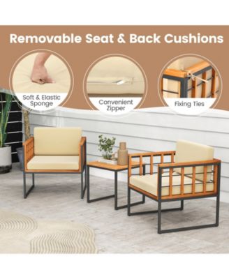 3 Pieces Patio Chair Set Acacia Wood Outdoor Sofa Set with Soft Cushions-Beige