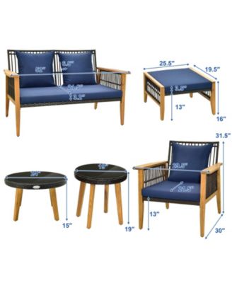 7 Piece Outdoor Conversation Set with Stable Acacia Wood Frame Cozy Seat & Back Cushions-Navy