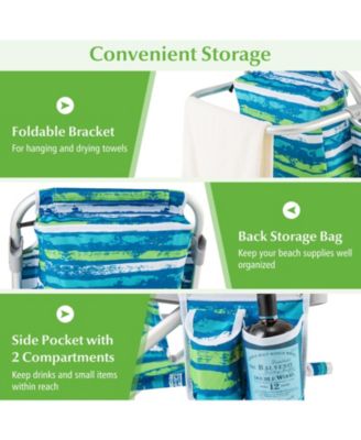 Foldable Backpack Beach Chair with Cup Holder and Storage Pockets for Outdoor-Blue and Green
