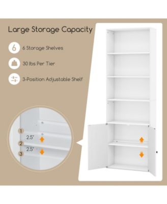 71 Inch Freestanding Bookshelf with 6 Shelves and 2-Door Cabinet-White