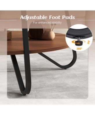 33.5 Inch Round Coffee Table with Wood Grain Finish and Heavy-duty Metal Frame-Walnut