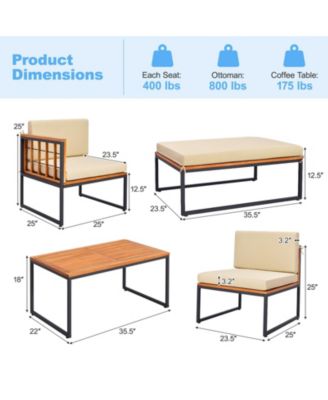 5 Pieces Patio Furniture Set Acacia Wood Sectional Set with Heavy-Duty Metal Frame-Beige