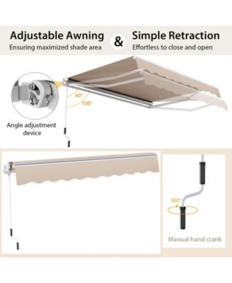 13 × 8 Feet Retractable Patio Awning Aluminum Deck Sunshade-Beige