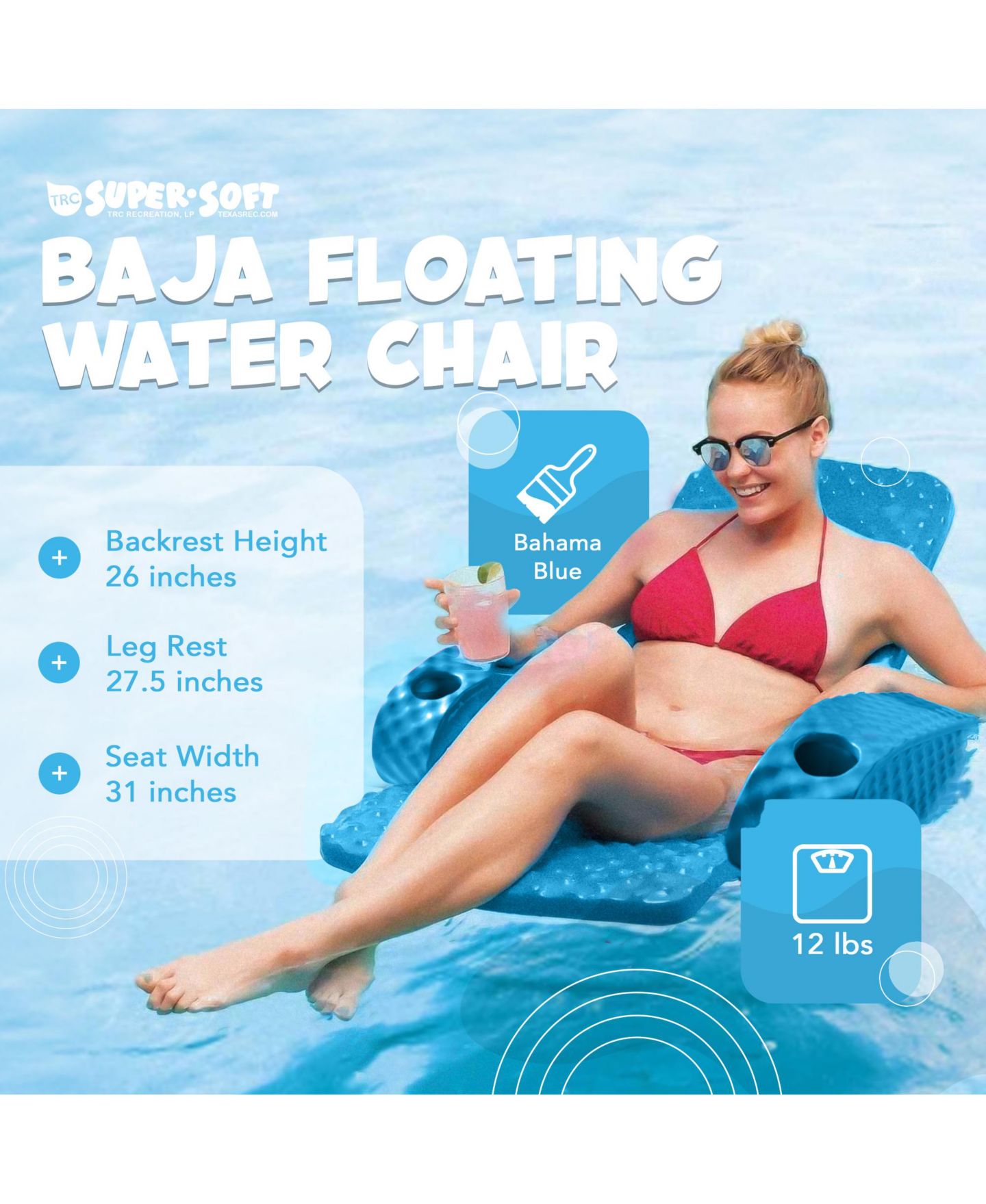 Детская игрушка TRC Recreation Folding Baja Chair Swimming Pool Float Armchair, Marina Blue — фото 8