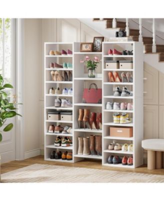 14-Tier Shoe Rack, Freestanding Shoe Shelf, White Wooden Shoe Storage Cabinet with 22 Open Cubbies, 46 Pairs Wide Entryway Shoe Organizer