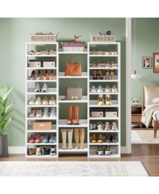 14-Tier Shoe Rack, Freestanding Shoe Shelf, White Wooden Shoe Storage Cabinet with 22 Open Cubbies, 46 Pairs Wide Entryway Shoe Organizer