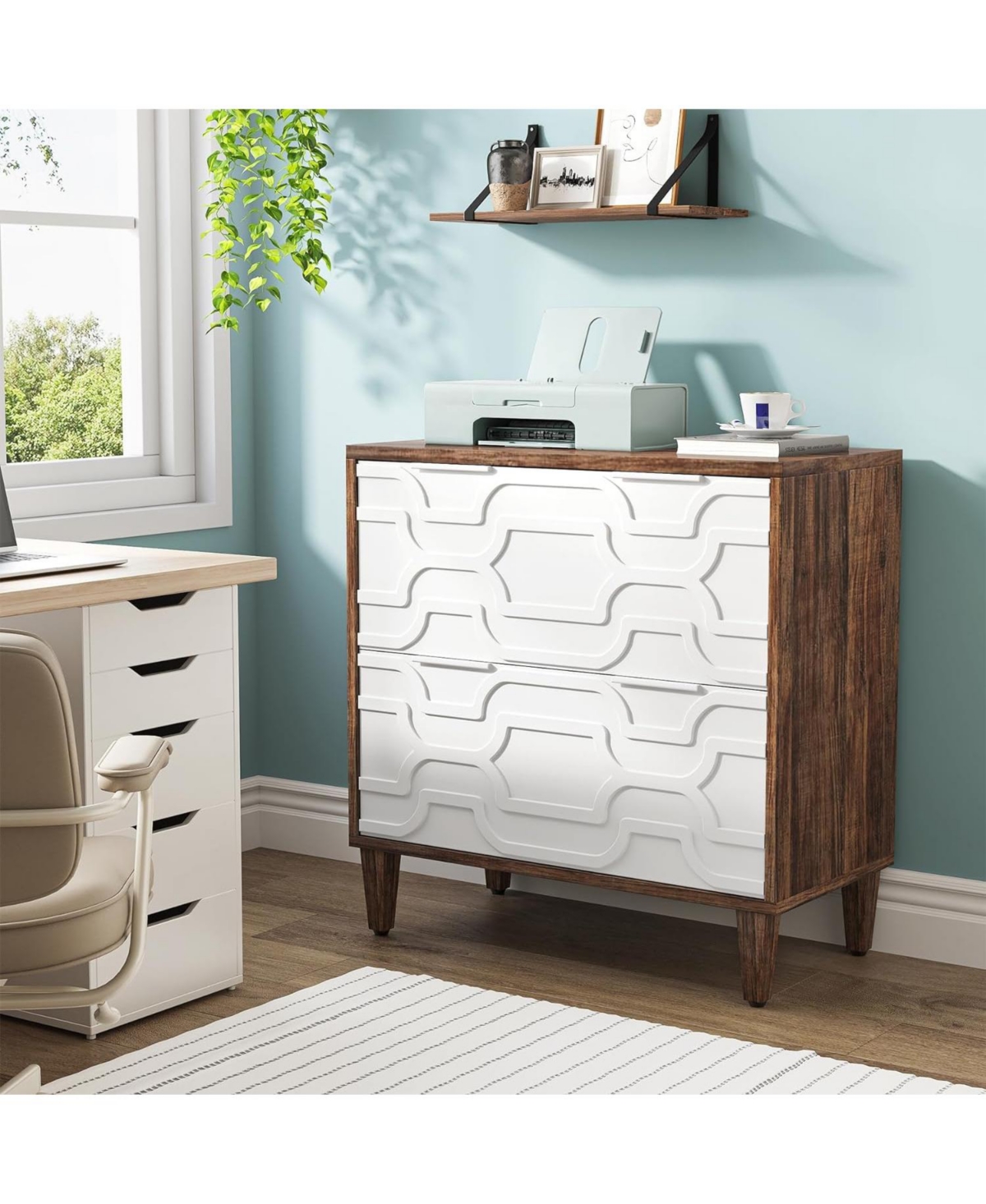 Tribesigns 2-Drawer File Cabinet, Lateral Filing Cabinet for A4/Letter/Legal Office Storage Cabinet, Printer Stand with Storage Drawer for Home