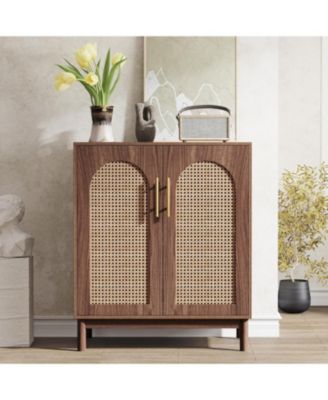 Set of 2 Rattan Sideboard Buffet Cabinet with Storage 59 Inch Accent Cabinet with Doors for Dining Room Living Room Kitchen