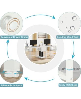 79 Inch Extra Long Desk, Double Desk with 2 Drawers, Two Person Desk Long Computer Desk with Storage Shelves, Writing Table Study Desk for Home Office