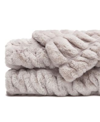 Premium Ruched Faux Fur & Mink Reversible Blanket, Throw