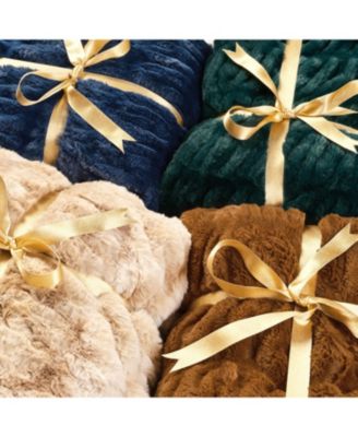 Premium Ruched Faux Fur & Mink Reversible Blanket, Throw