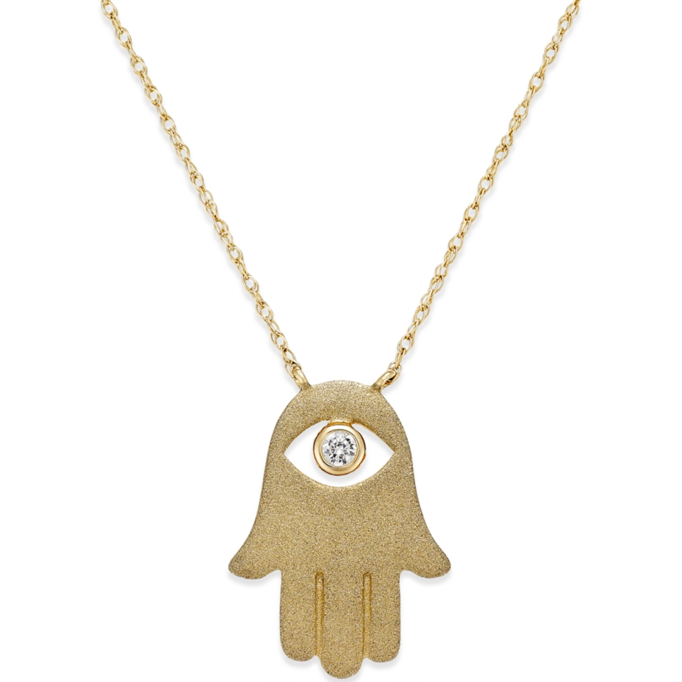 White Sapphire Accent Hamsa Pendant Necklace in 14k Gold   Necklaces